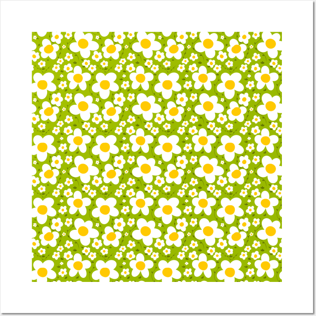 Green Daisy Print Pattern Wall Art by Rebel Merch